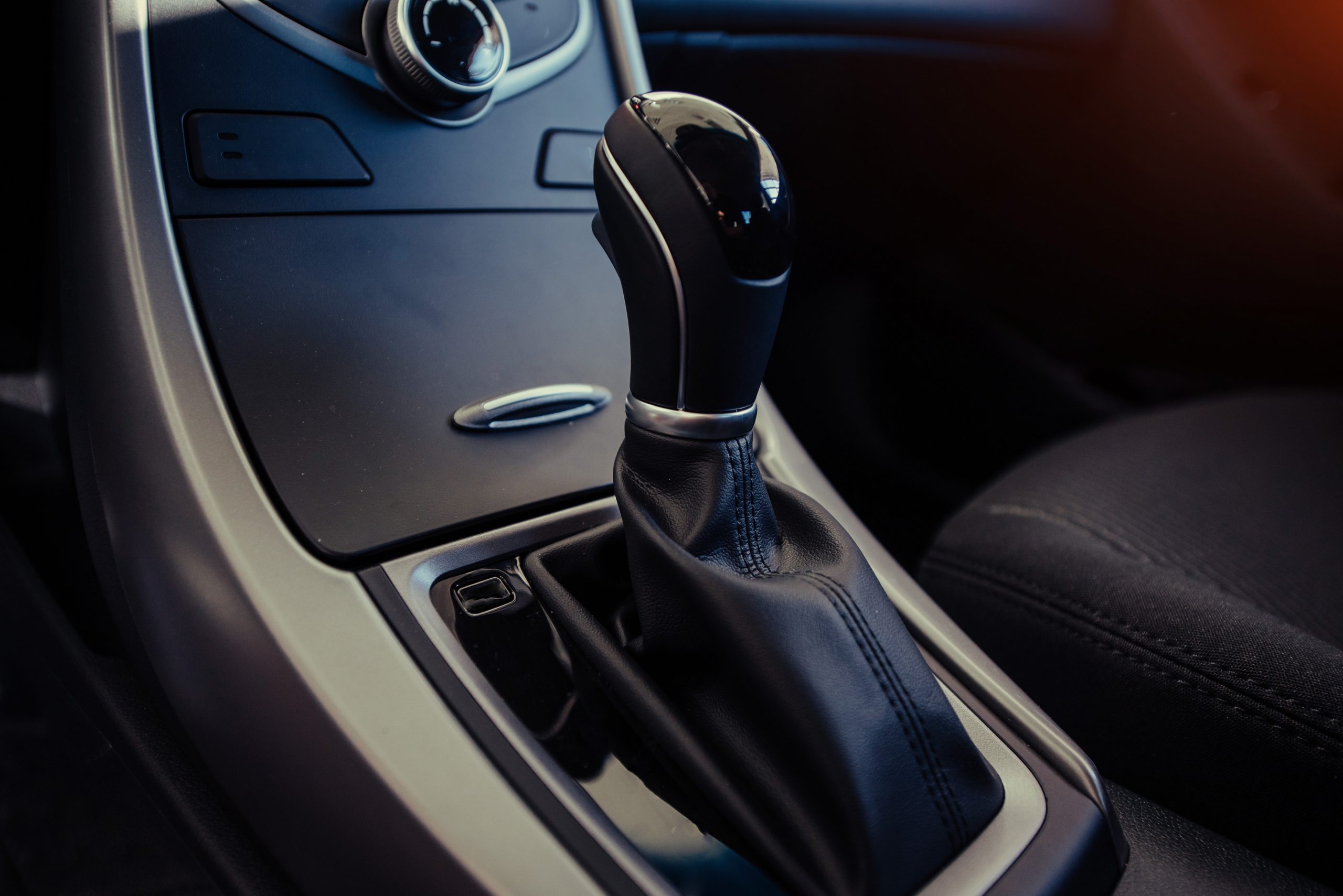 Modern car interior dashboard and steering wheel